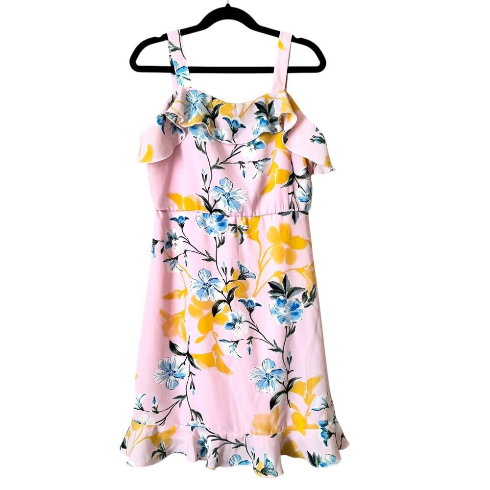 Trixxi Girl Dress Girls 12 Pink Floral Blue Yellow Sundress Ruffle Lined Summer